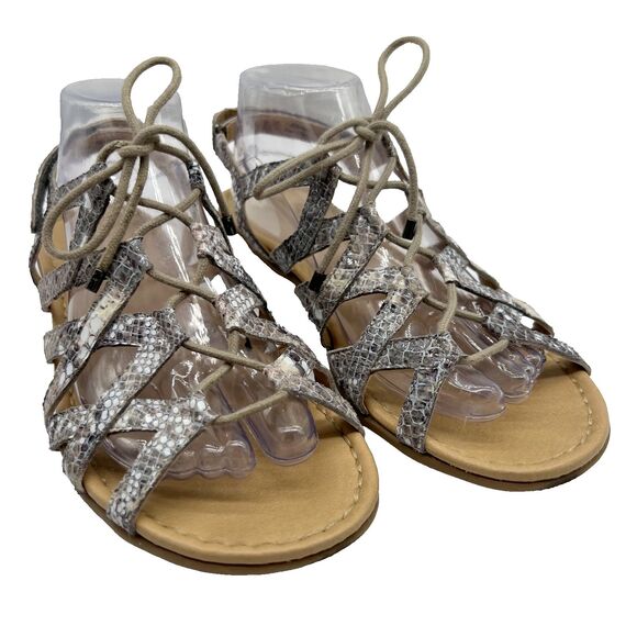 Naturalizer Grey Snake Skin Animal Strappy Lace Up Flat Sandal Size 9 - Picture 2 of 16